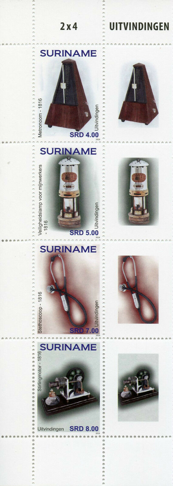 Suriname 2016 MNH Inventions 4v Block Set Stethoscope Uitvindingen Stamps