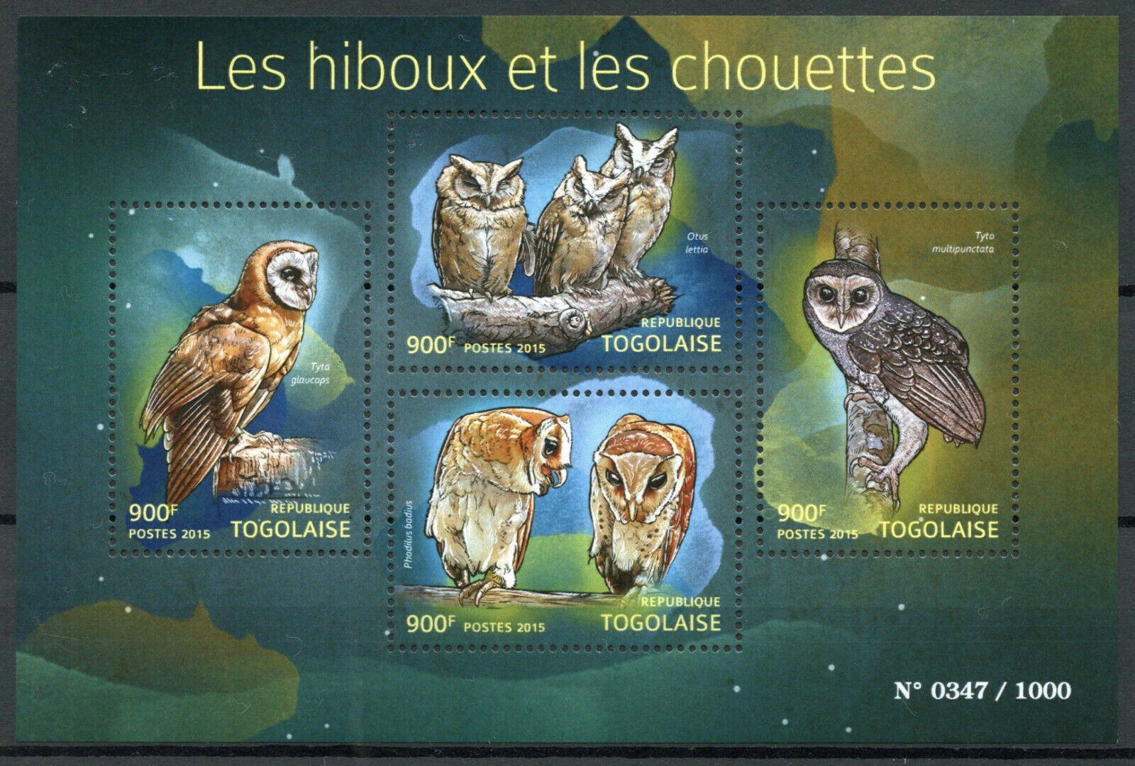 Togo Birds of Prey on Stamps 2015 MNH Owls Ashy-Faced Owl 4v M/S