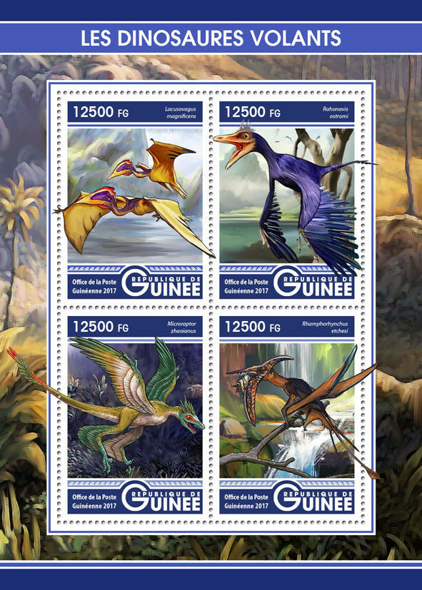 Guinea 2017 MNH Flying Dinosaurs Stamps Prehistoric Animals Microraptor 4v M/S