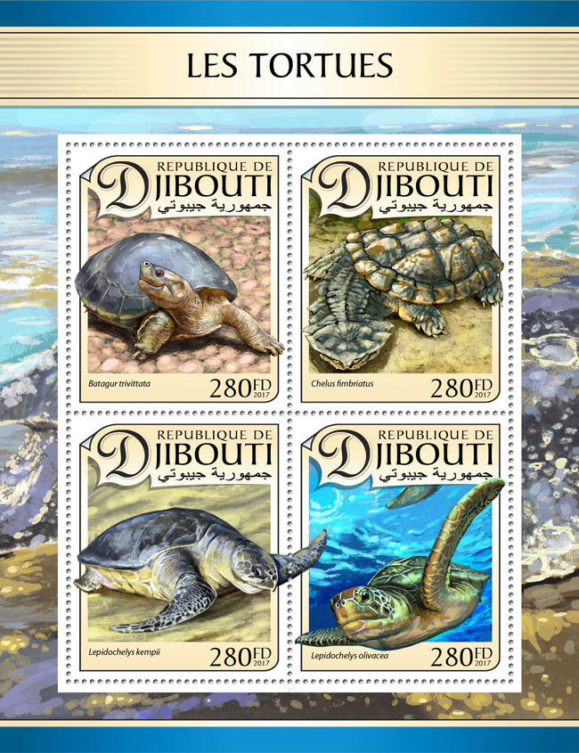 Djibouti 2017 MNH Turtles Olive Ridley Sea Turtle 4v M/S Reptiles Stamps