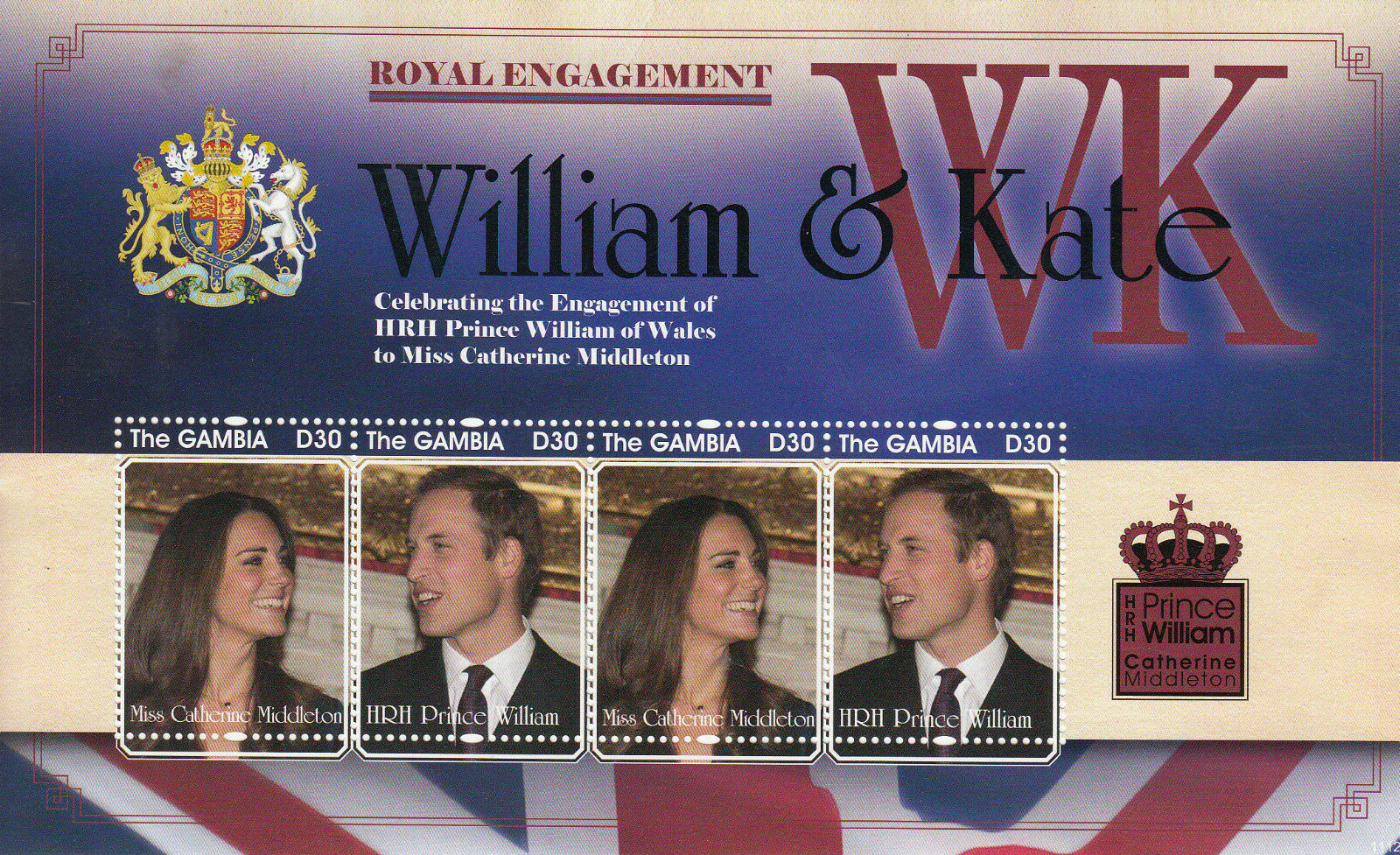 Gambia 2011 Royalty Stamps Royal Engagement Prince William & Kate 4v M/S I