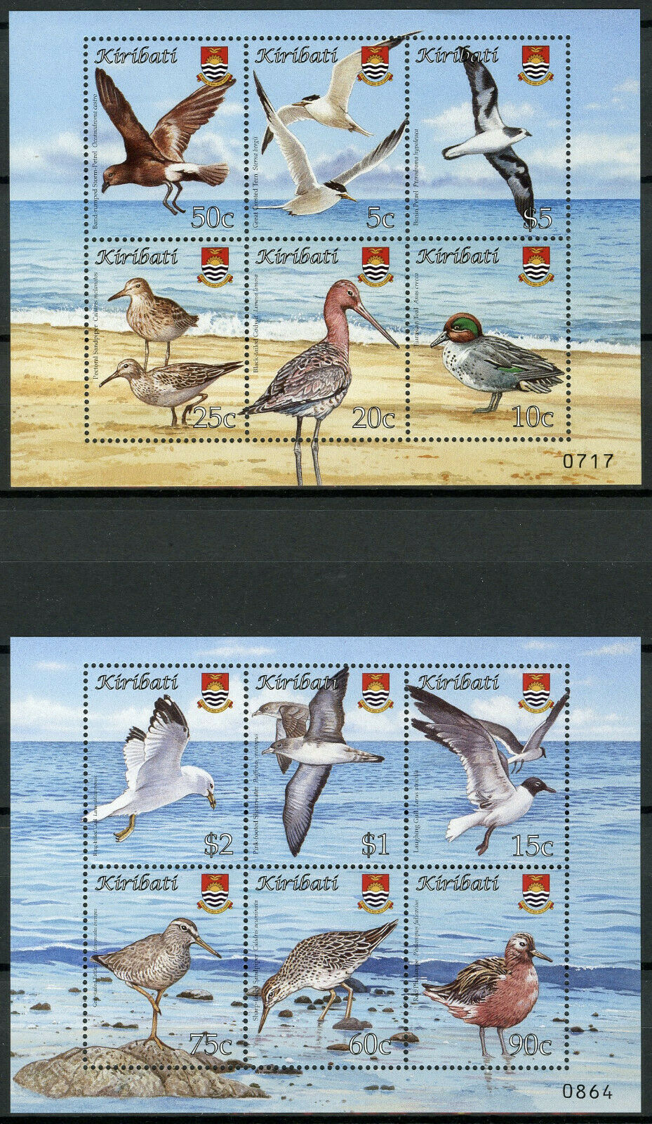 Kiribati 2008 MNH Birds on Stamps Definitives Terns Gulls Ducks Waders Birds 12v on 2 M/S Stamps