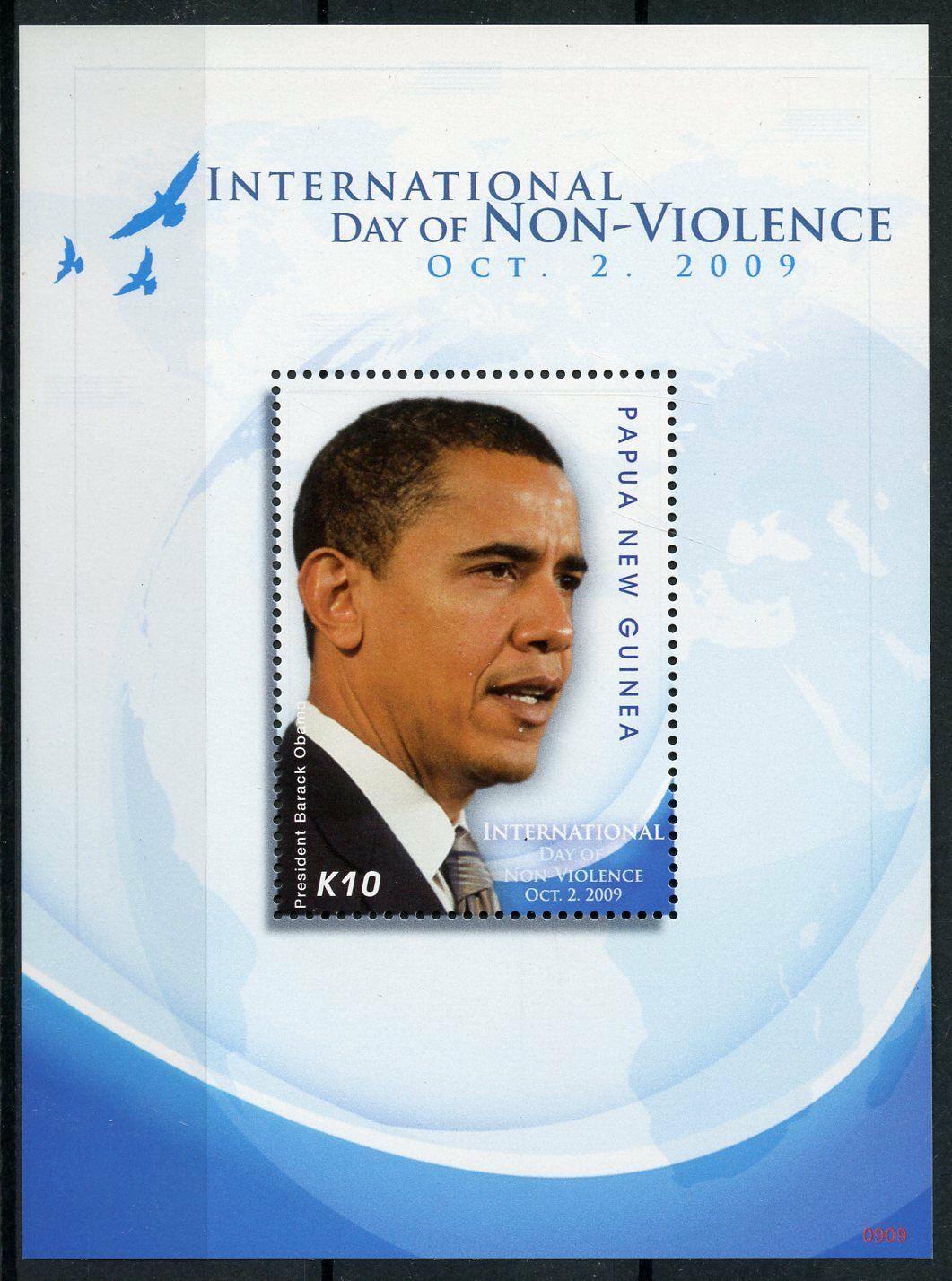 Papua New Guinea PNG 2009 MNH Intl Day Non-Violence Barack Obama 1v S/S Stamps