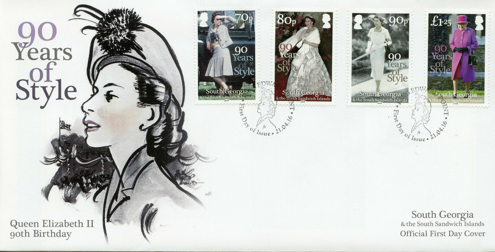 South Georgia & Sandwich Isl 2016 FDC Queen Elizabeth II 90 4v Set Cover Stamps