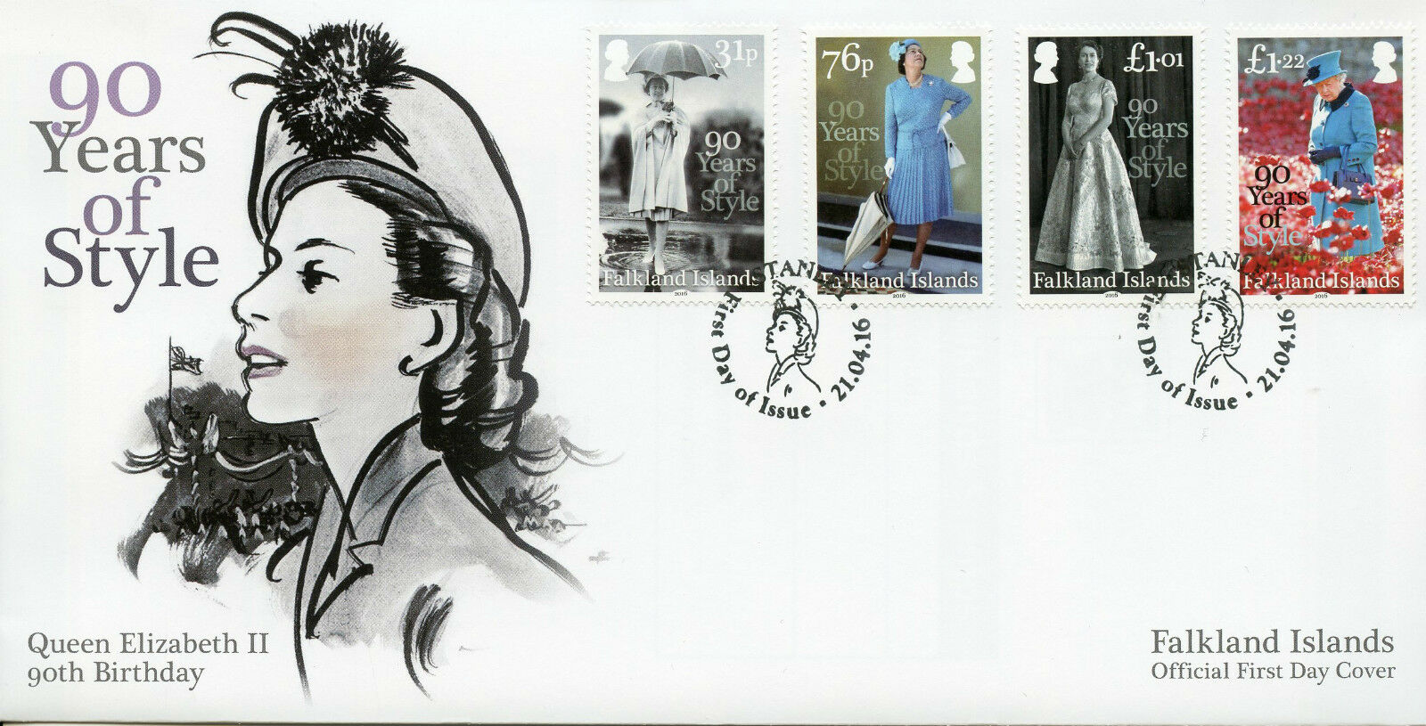 Falkland Islands 2016 FDC Queen Elizabeth II 90th Birthday 4v Set Cover Stamps