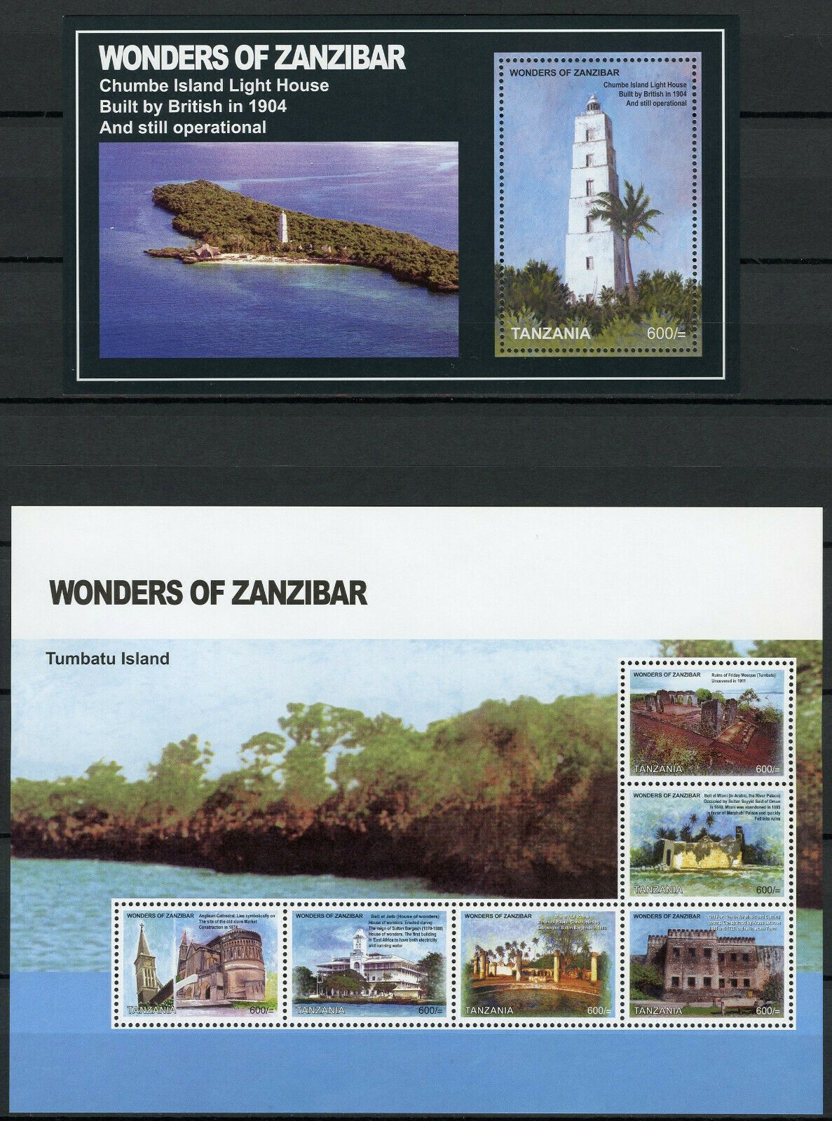 Tanzania 2011 MNH Landscapes Stamps Wonders of Zanzibar Lighthouses Tourism 6v M/S + 1v S/S