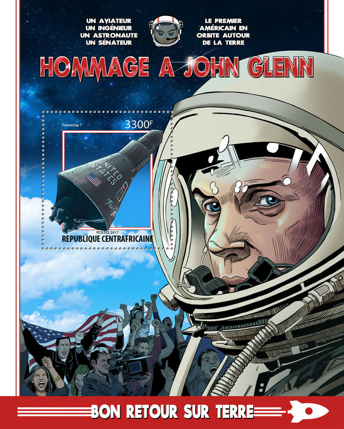 Central African Republic 2017 MNH John Glenn Tribute 1v S/S Space Stamps