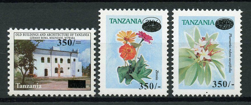 Tanzania Flowers Stamps 2007 MNH Buildings & Flower Definitives OVPT 3v Set
