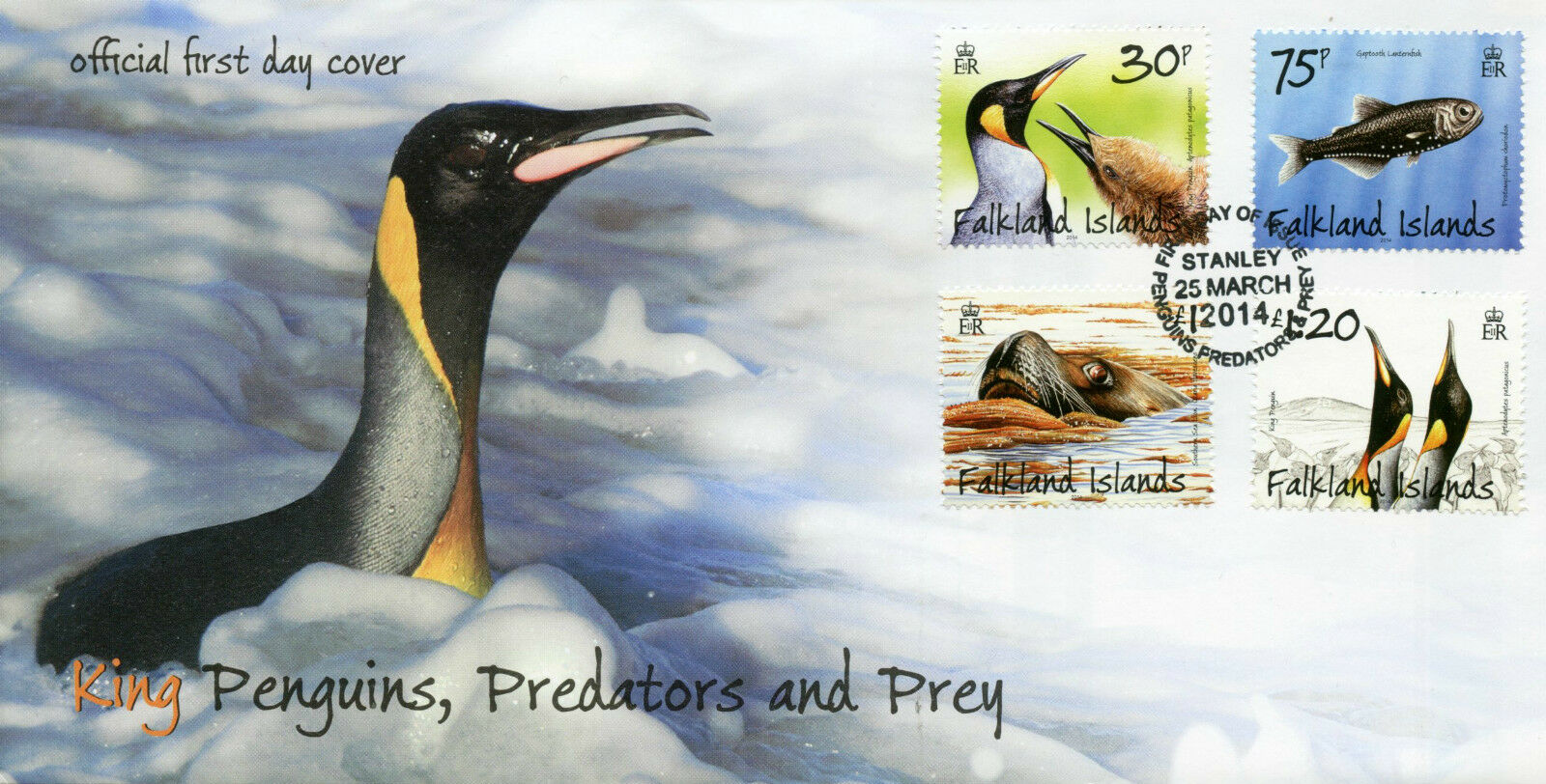 Falkland Islands 2014 FDC King Penguins Predators & Prey 4v Set Cover Birds Seal