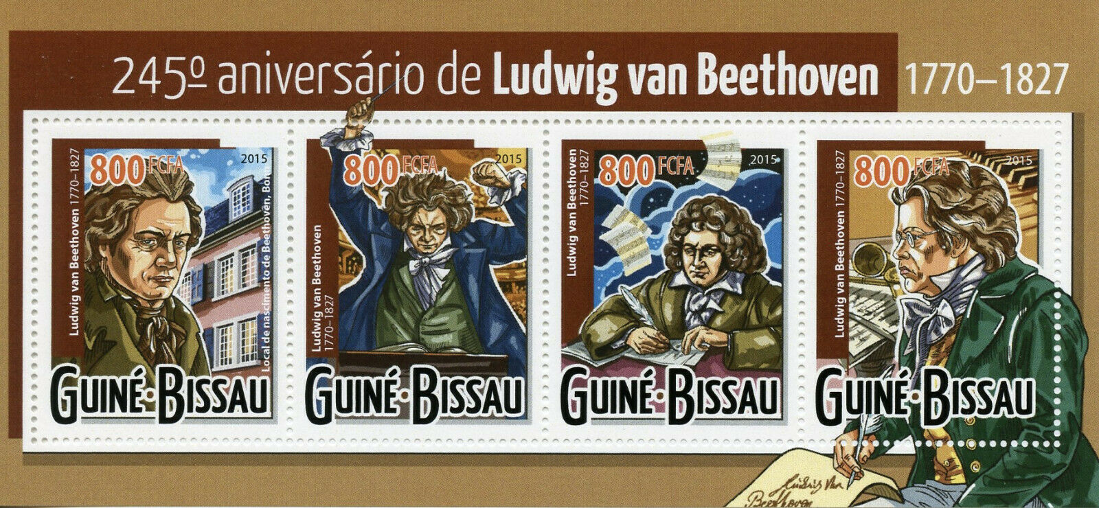 Guinea-Bissau Music Stamps 2015 MNH Ludwig van Beethoven Composers People 4v M/S