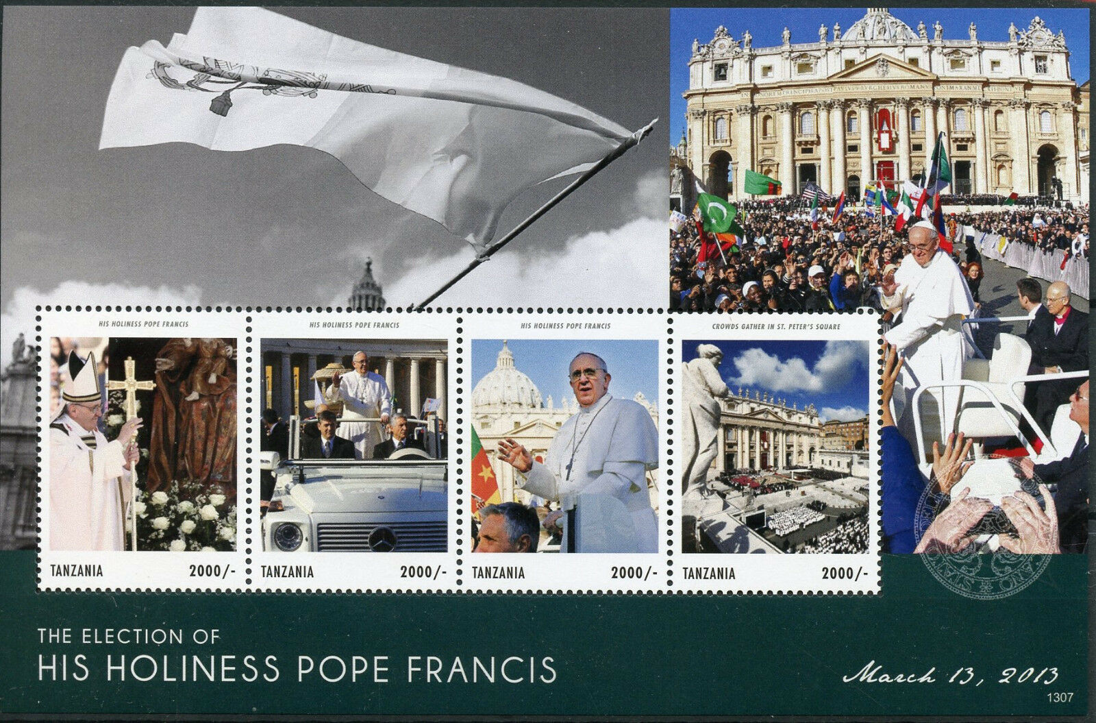 Tanzania 2013 MNH Religion Stamps Election His Holiness Pope Francis 4v M/S