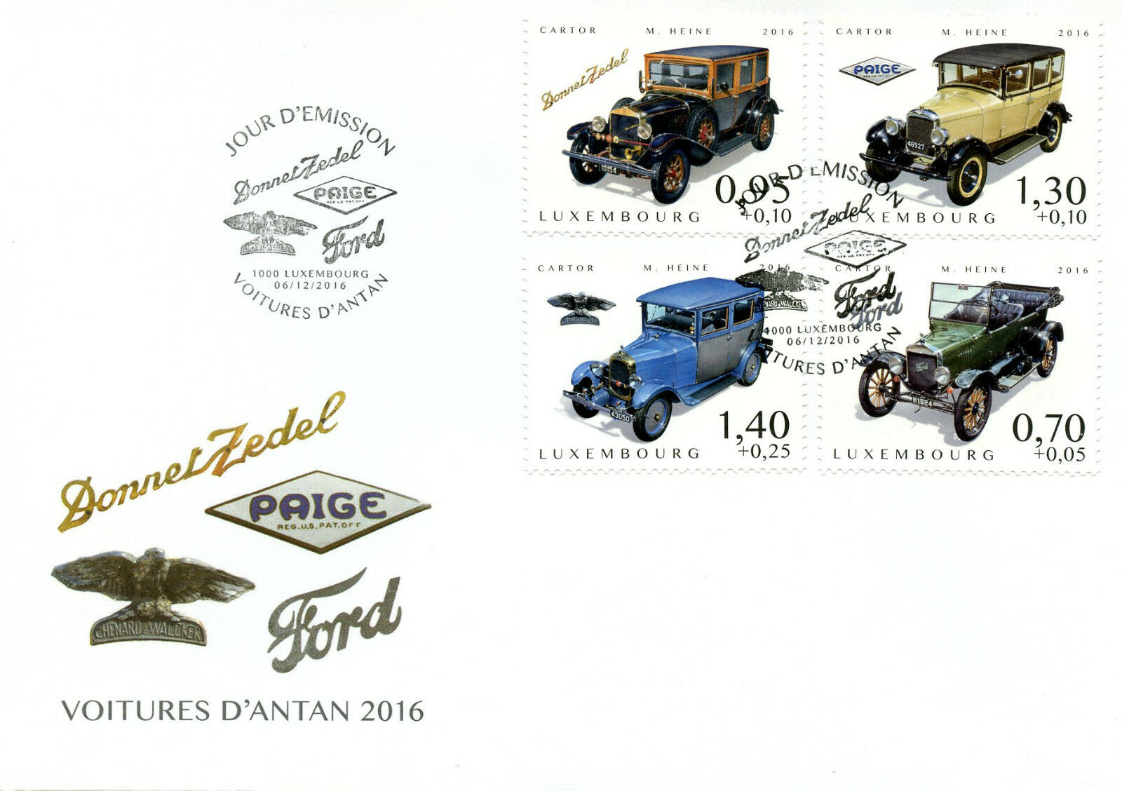 Luxembourg 2016 FDC Cars of Yesteryear Pt III 4v Cover Donnet-Zedel Ford Stamps