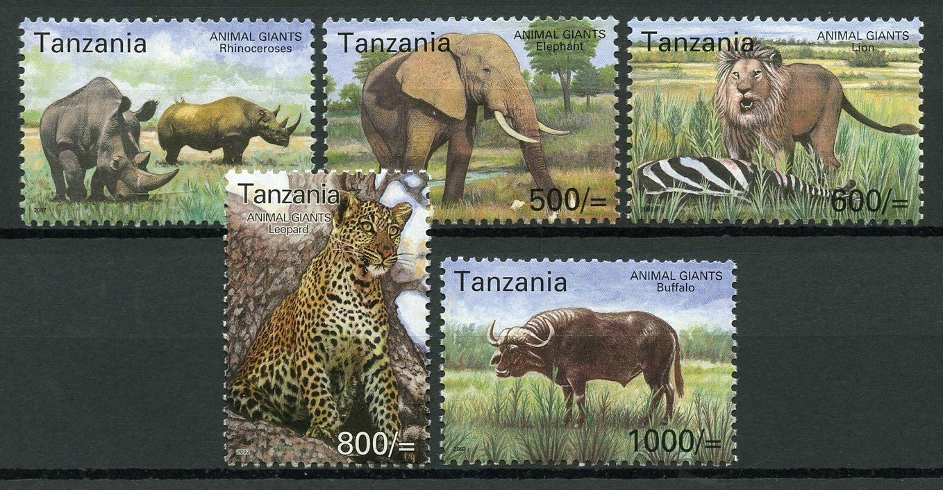 Tanzania 2003 MNH Wild Animals Stamps Giants Rhinos Elephants Lions 5v Set