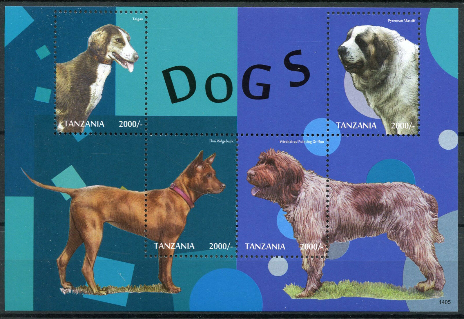 Tanzania Dogs Stamps 2014 MNH Taigan Pyrenean Mastiff Thai Ridgeback 4v M/S II
