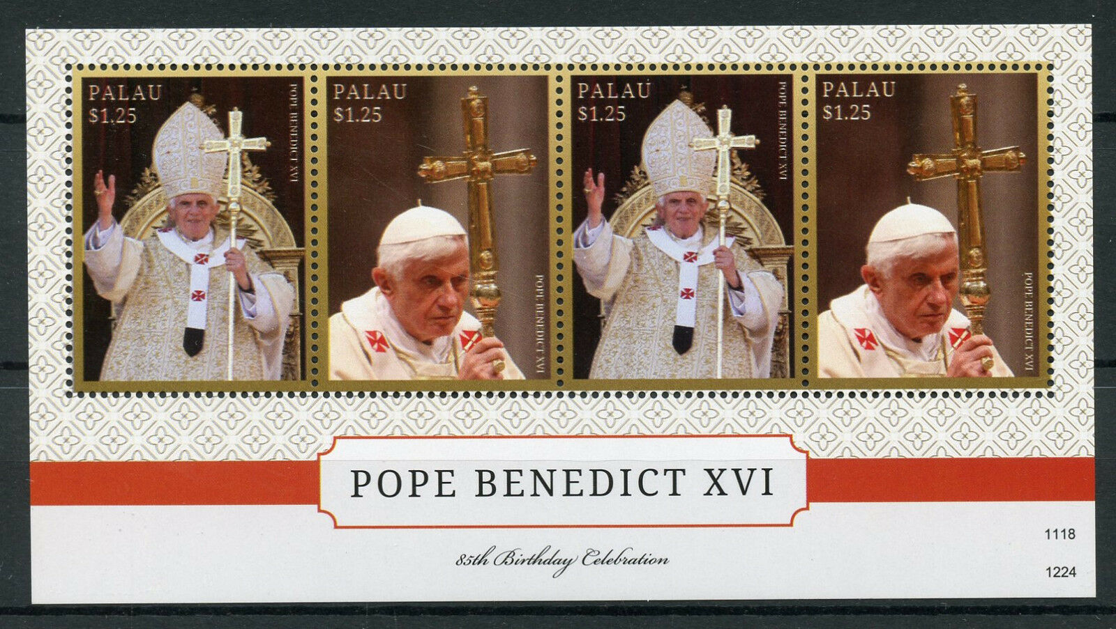 Palau 2012 MNH Pope Benedict XVI 85th Birthday 4v M/S Religion Popes Stamps