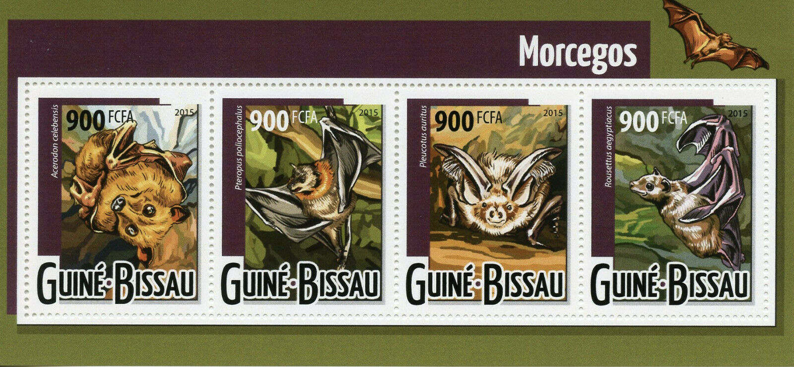 Guinea-Bissau Bats Stamps 2015 MNH Bat Flying Mammals Wild Animals 4v M/S