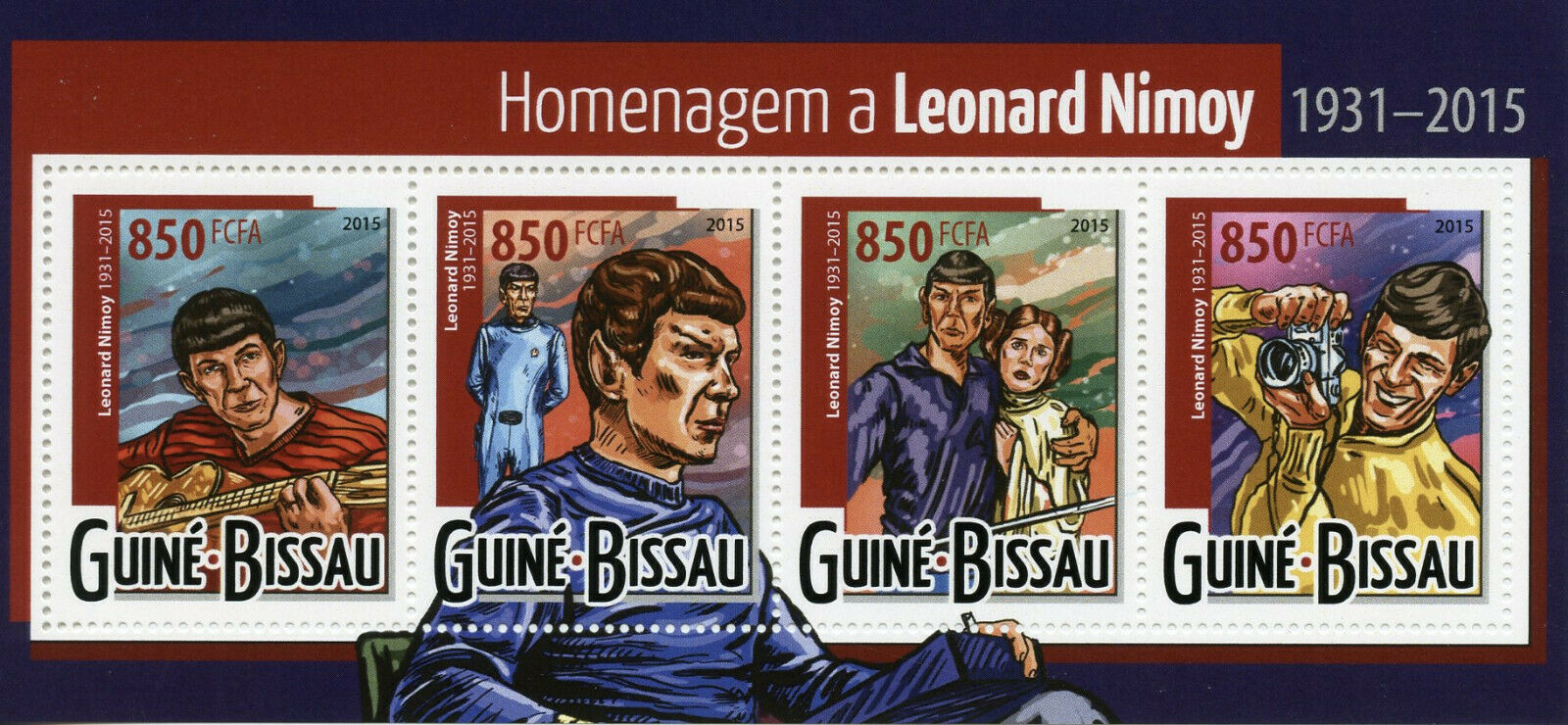 Guinea-Bissau Star Trek Stamps 2015 MNH Tribute to Leonard Nimoy Spock 4v M/S