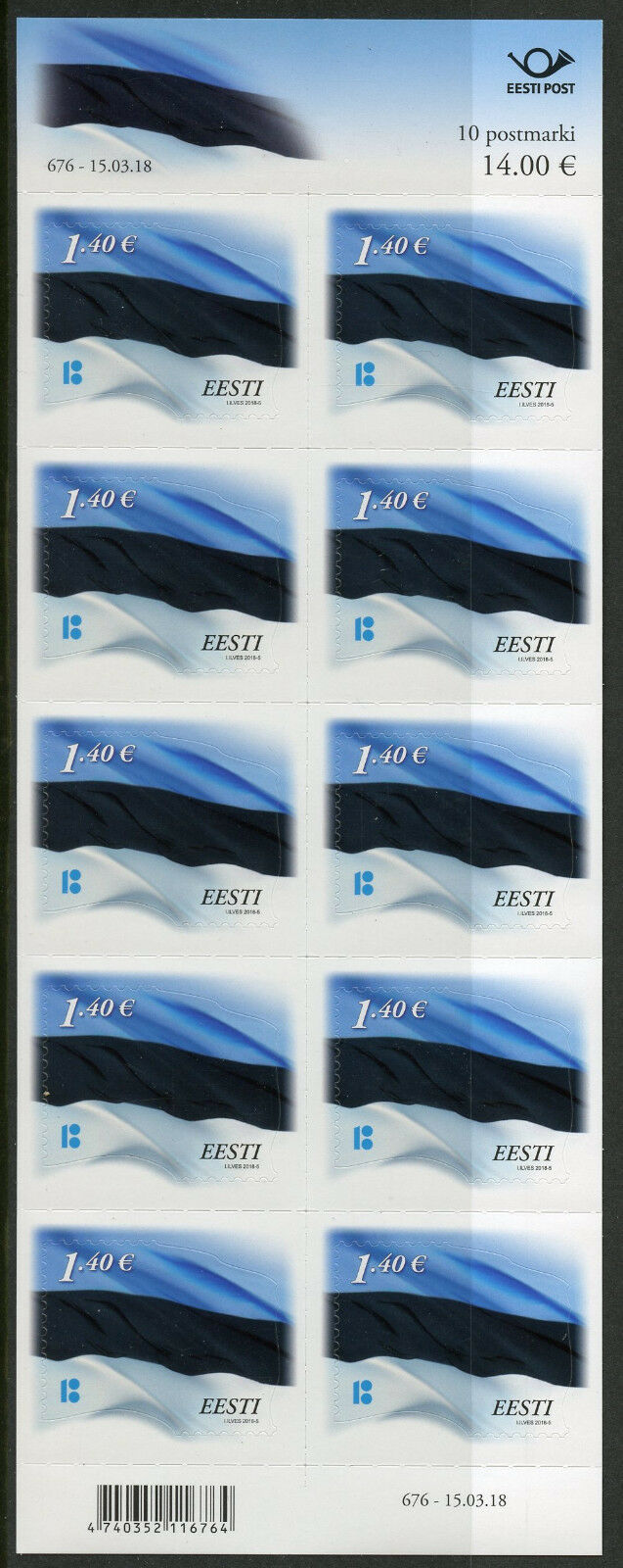 Estonia 2018 MNH Estonian Flag 10v S/A M/S Flags Stamps