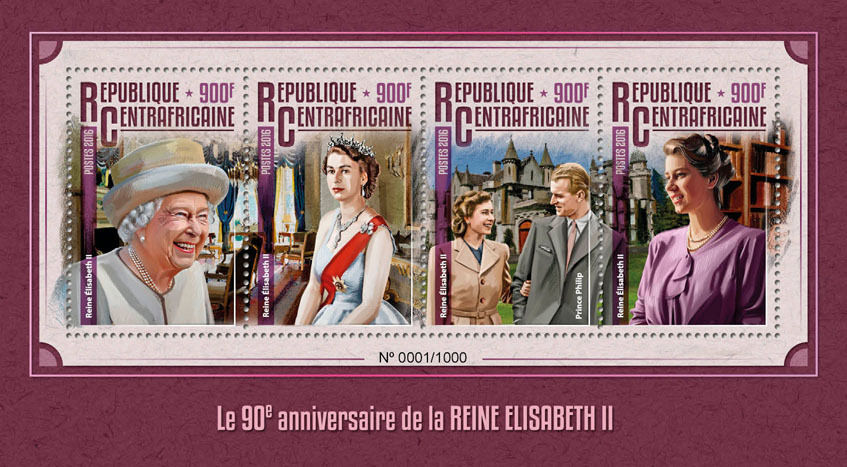 Central African Rep 2016 MNH Royalty Stamps Queen Elizabeth II 90th Birthday 4v M/S