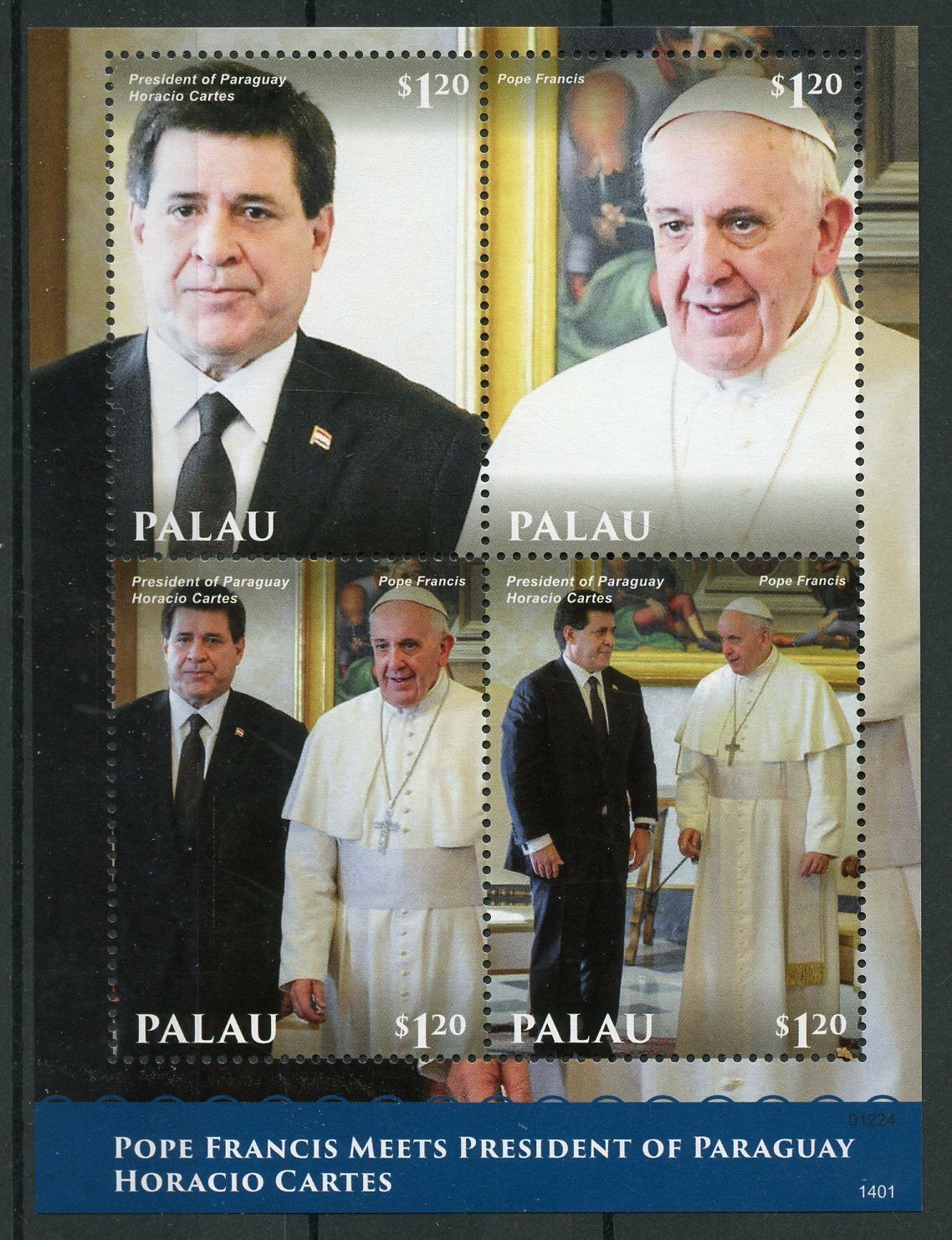 Palau 2014 MNH Pope Francis Horacio Cartes President Paraguay 4v M/S I Stamps