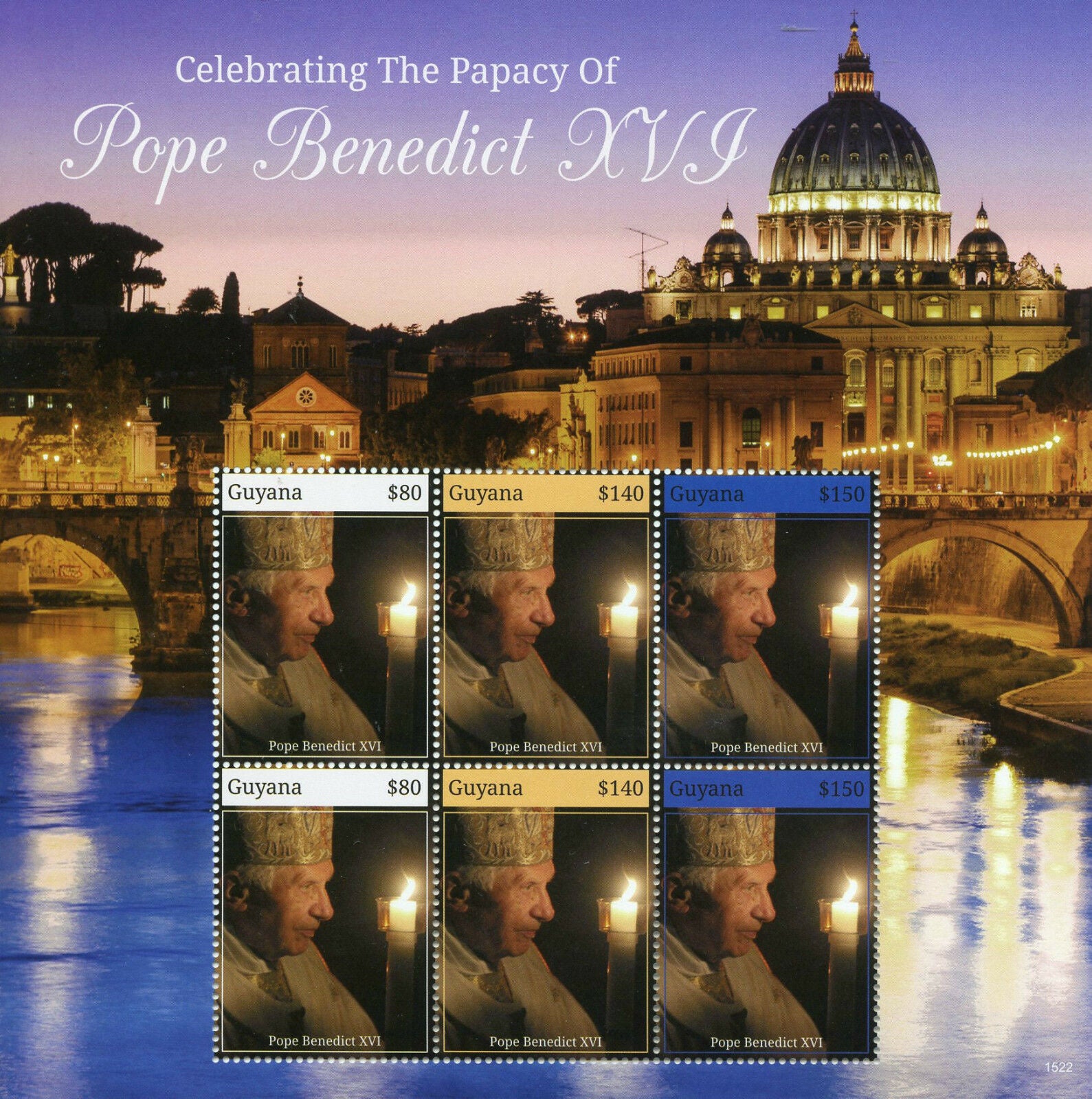 Guyana Popes Stamps 2015 MNH Celebrating Papacy of Pope Benedict XVI 6v M/S