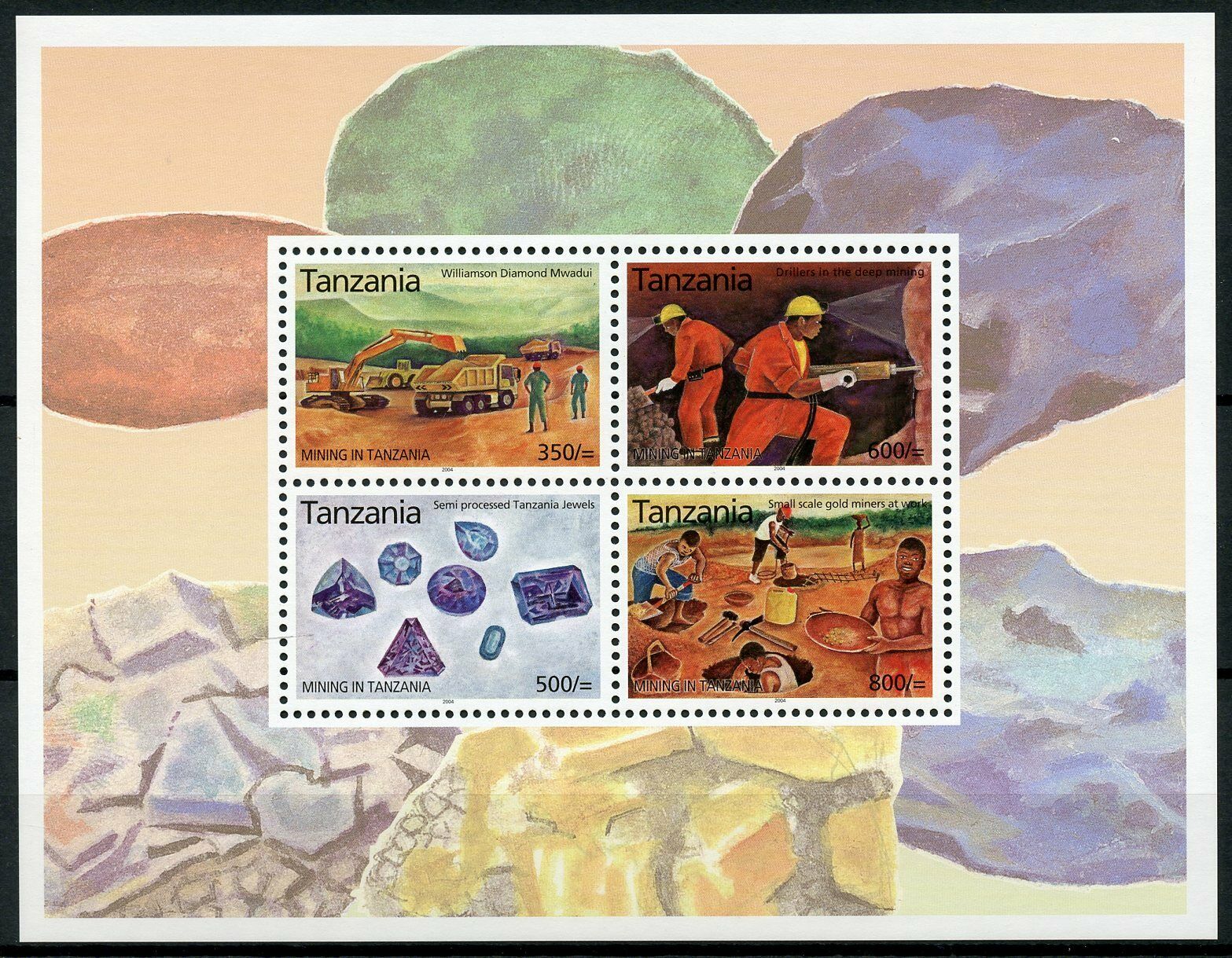 Tanzania Minerals Stamps 2004 MNH Mining Diamond Jewels Gold Miners 4v M/S