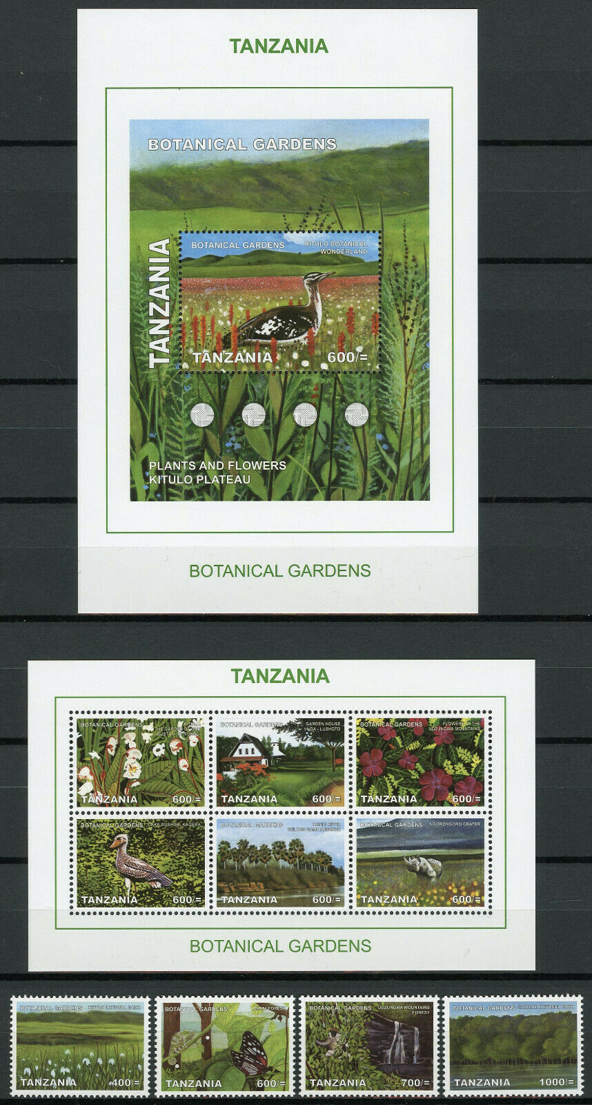 Tanzania Flowers Stamps 2008 MNH Botanical Gardens Birds Trees 4v 1v S/S 6v M/S