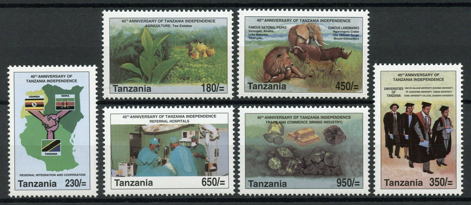 Tanzania 2002 MNH Wild Animals Stamps Independence Lions Elephants Mining 6v Set