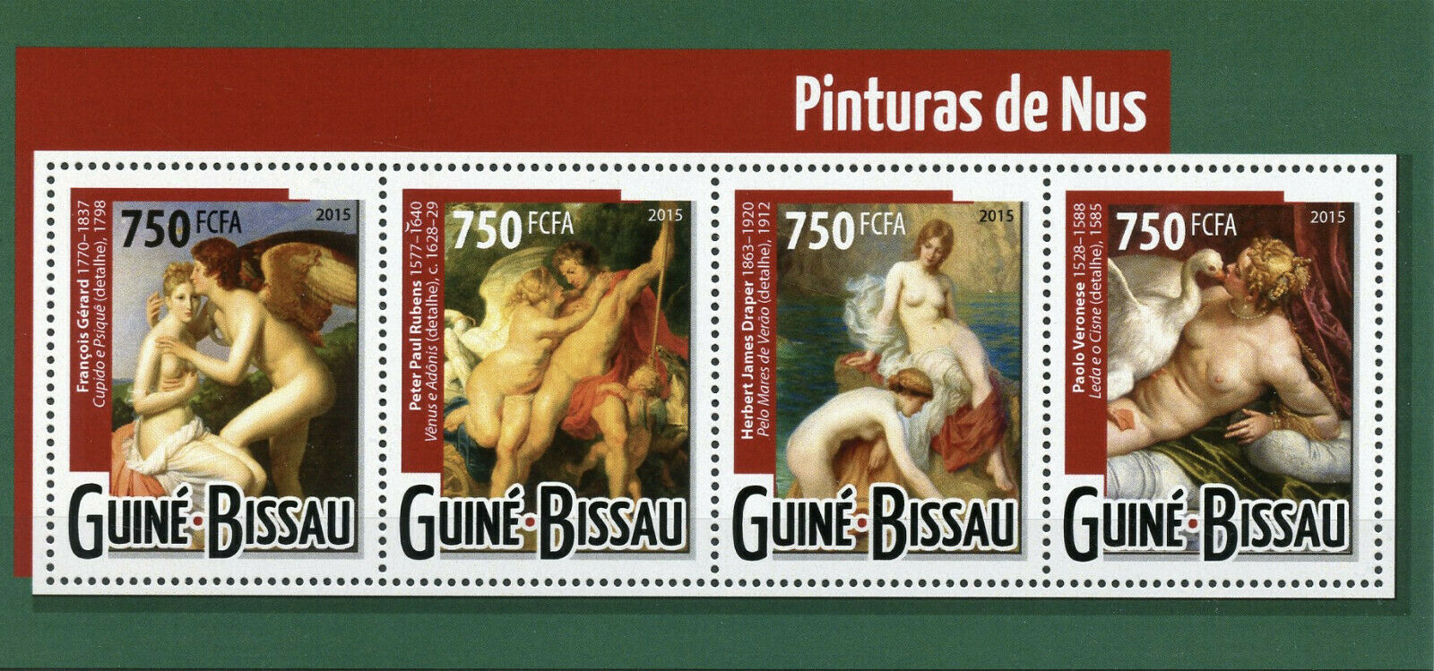 Guinea-Bissau Art Stamps 2015 MNH Nudes Nude Paintings Rubens Veronese 4v M/S