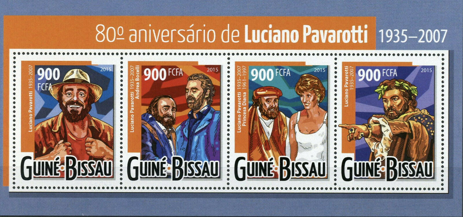Guinea-Bissau 2015 MNH Music Stamps Luciano Pavarotti Princess Diana 4v M/S