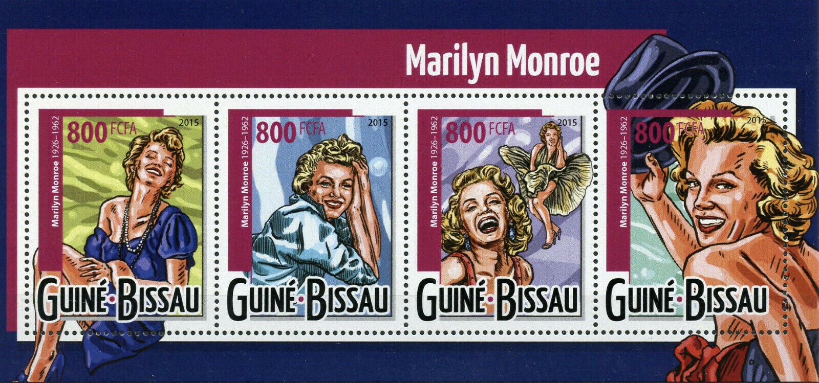 Guinea-Bissau Marilyn Monroe Stamps 2015 MNH Famous People Celebrities 4v M/S