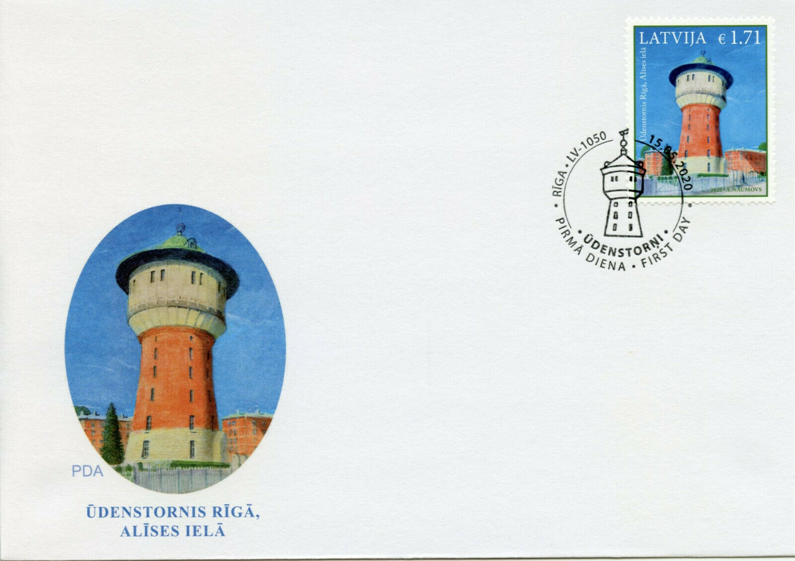 Latvia Architecture Stamps 2020 FDC Riga Water Tower Alises Street Towers 1v Set