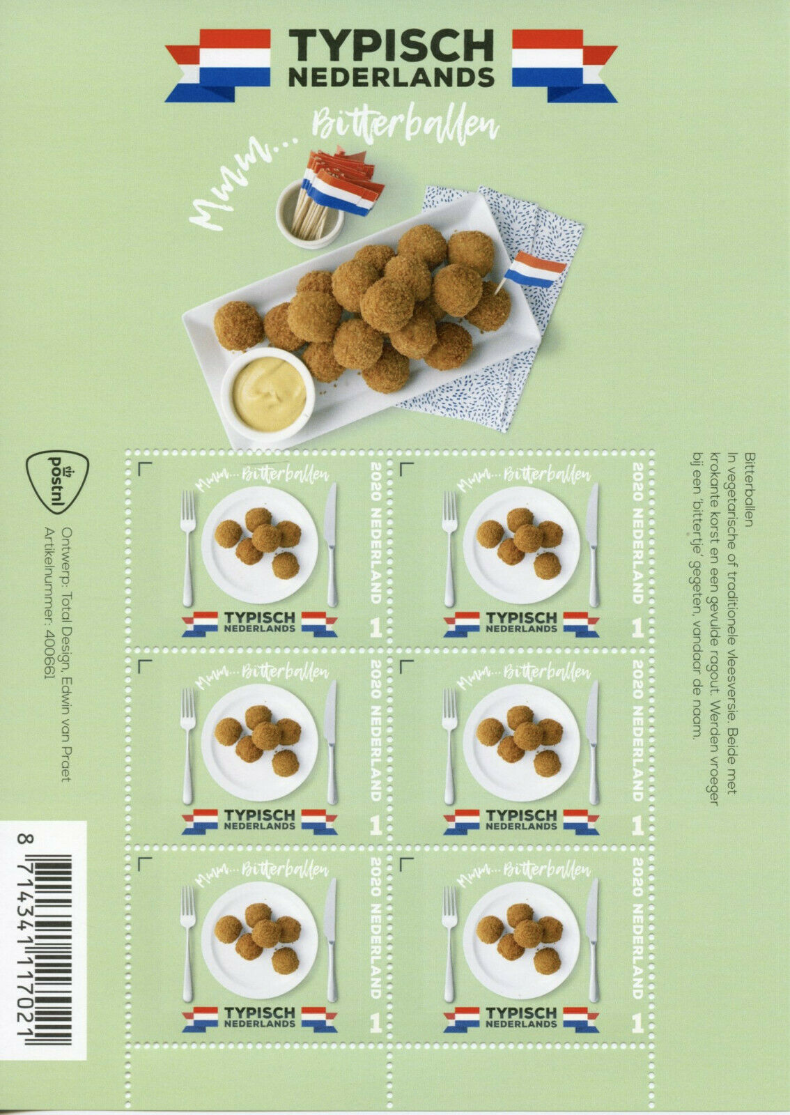 Netherlands Gastronomy Stamps 2020 MNH Bitterballen Typically Dutch Foods 6v M/S