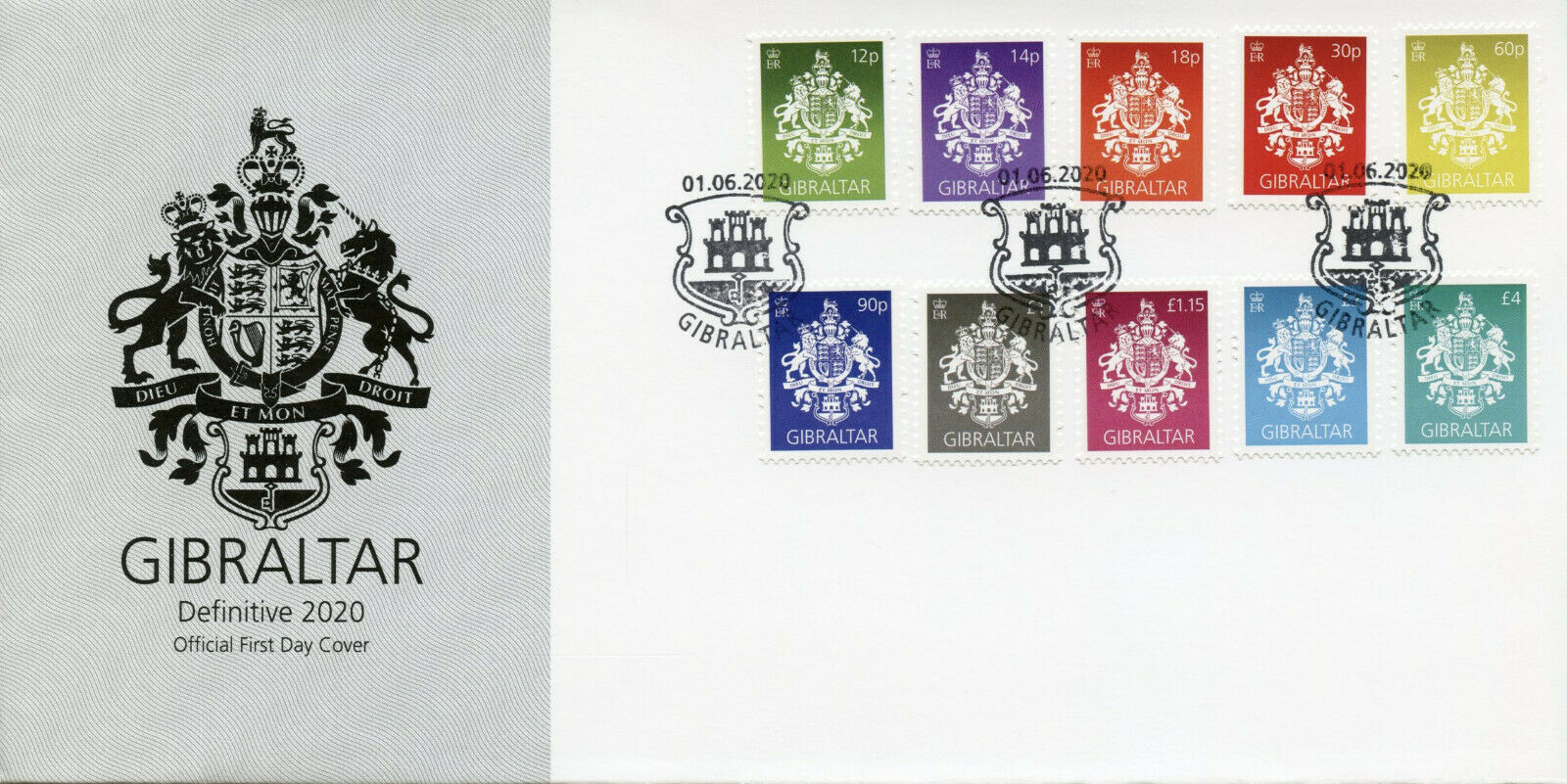 Gibraltar Coat of Arms Stamps FDC 2020 Crests Definitives Heraldry 10v Set