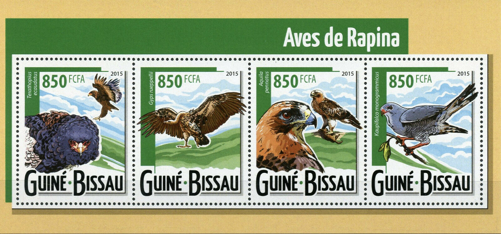 Guinea-Bissau Birds of Prey on Stamps 2015 MNH Eagles Buzzards Bateleur 4v M/S
