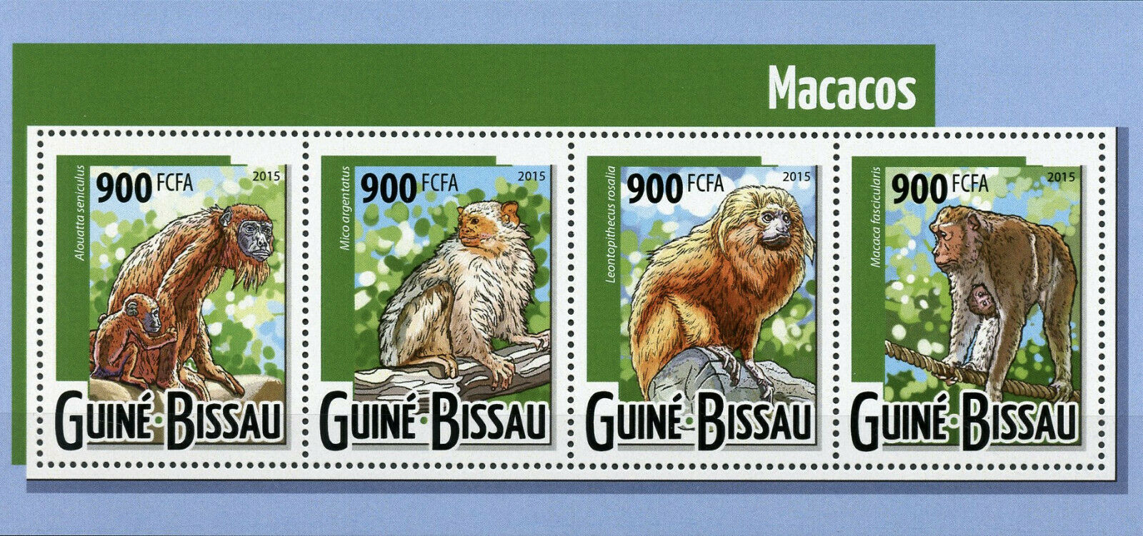 Guinea-Bissau Wild Animals Stamps 2015 MNH Monkeys Monkey Fauna 4v M/S