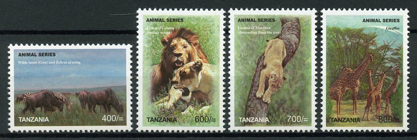 Tanzania Wild Animals Stamps 2008 MNH Animal Series Lions Giraffes Zebras 4v Set