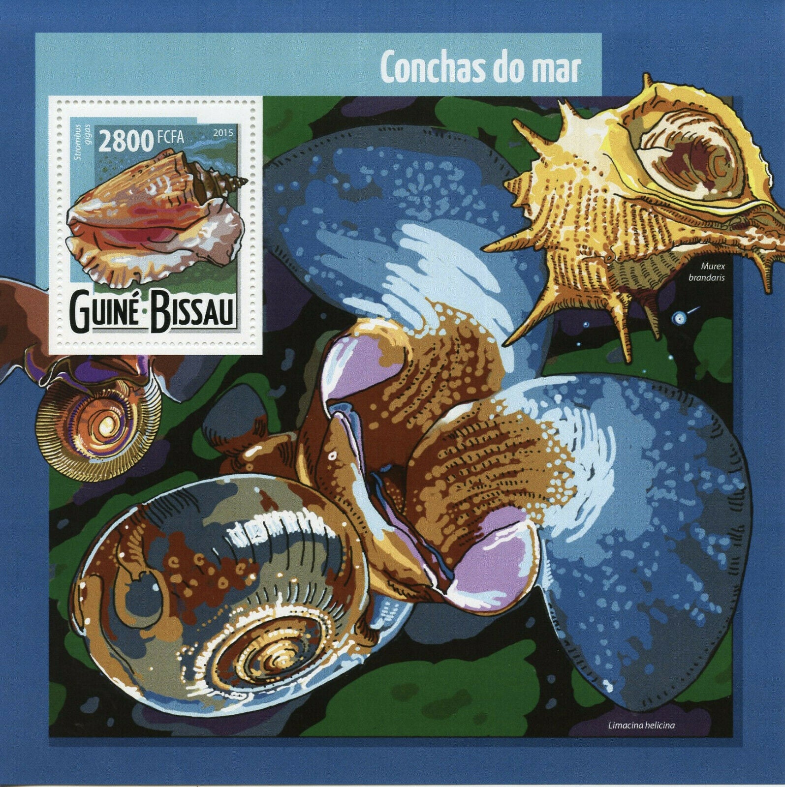 Guinea-Bissau Seashells Stamps 2015 MNH Sea Shells Strombus Murex 1v S/S