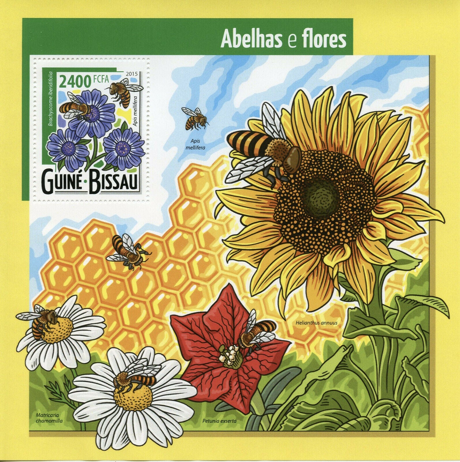 Guinea-Bissau Bees Flowers Stamps 2015 MNH Bee Insects Flora Nature 1v S/S