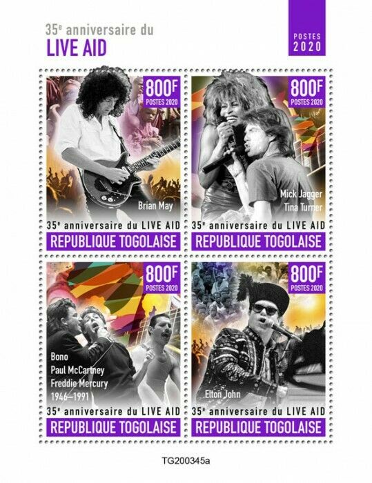 Togo 2020 MNH Music Stamps Live Aid Freddie Mercury Elton John Mick Jagger 4v MS