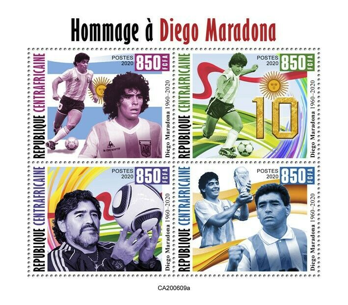 Central African Rep 2020 MNH Football Stamps Diego Maradona Sports People 4v M/S