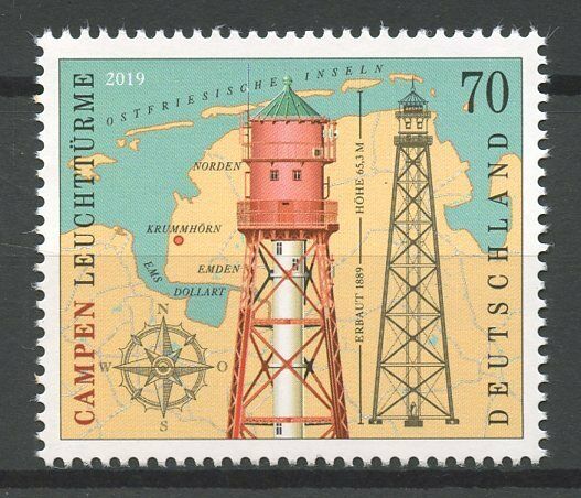 Germany 2019 MNH Campen Lighthouse 1v Set Lighthouses Architecture Stamps