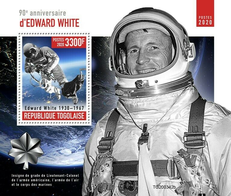 Togo Space Stamps 2020 MNH Edward White Apollo 1 Gemini 4 Famous People 1v S/S