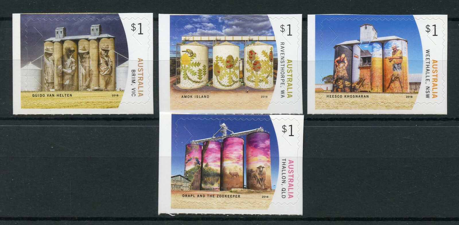 Australia 2018 MNH Silo Art Drapl & Zookeeper Heesco Khosnaran 4v S/A Set Stamps