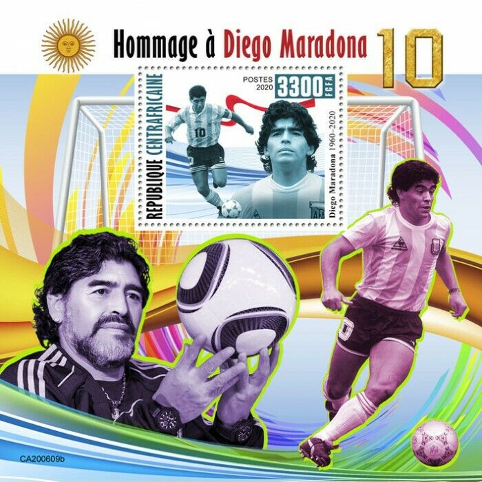 Central African Rep 2020 MNH Football Stamps Diego Maradona Sports People 1v S/S