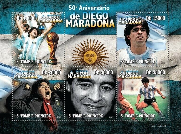 Sao Tome & Principe 2010 MNH Football Stamps Diego Maradona Sports People 5v M/S