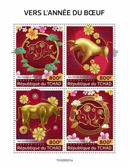 Chad Chinese Lunar New Year Stamps 2020 MNH Towards Year of Ox 2021 4v M/S