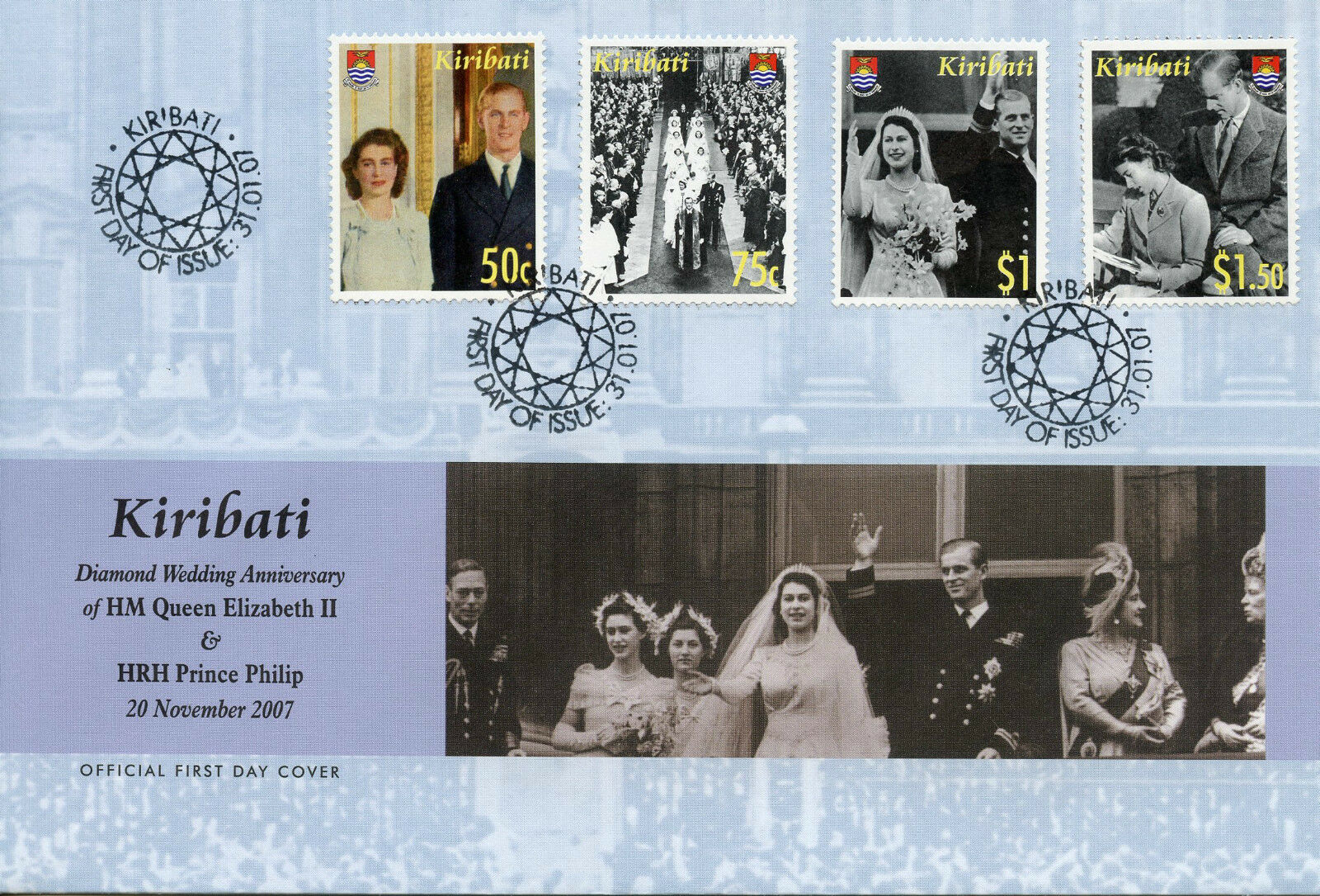 Kiribati 2007 FDC Royalty Stamps Queen Elizabeth II & Philip Diamond Wedding 4v Set
