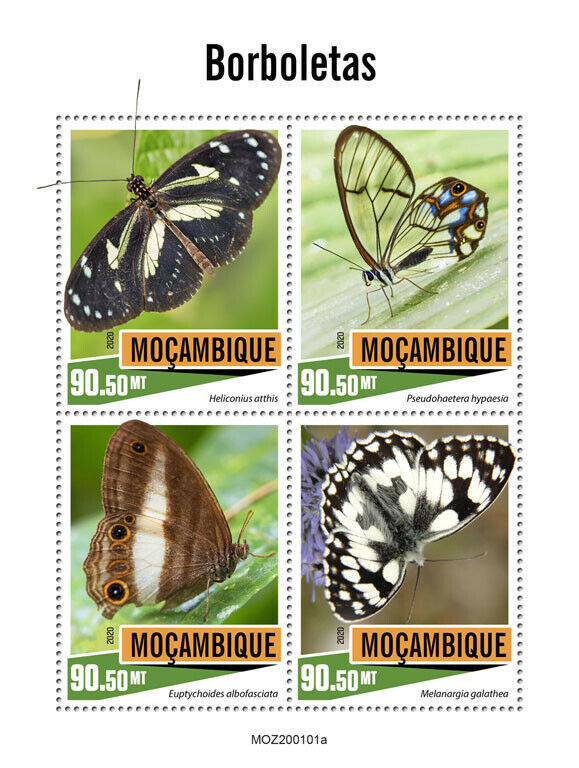 Mozambique 2020 MNH Butterflies Stamps Butterfly Insects Fauna 4v M/S