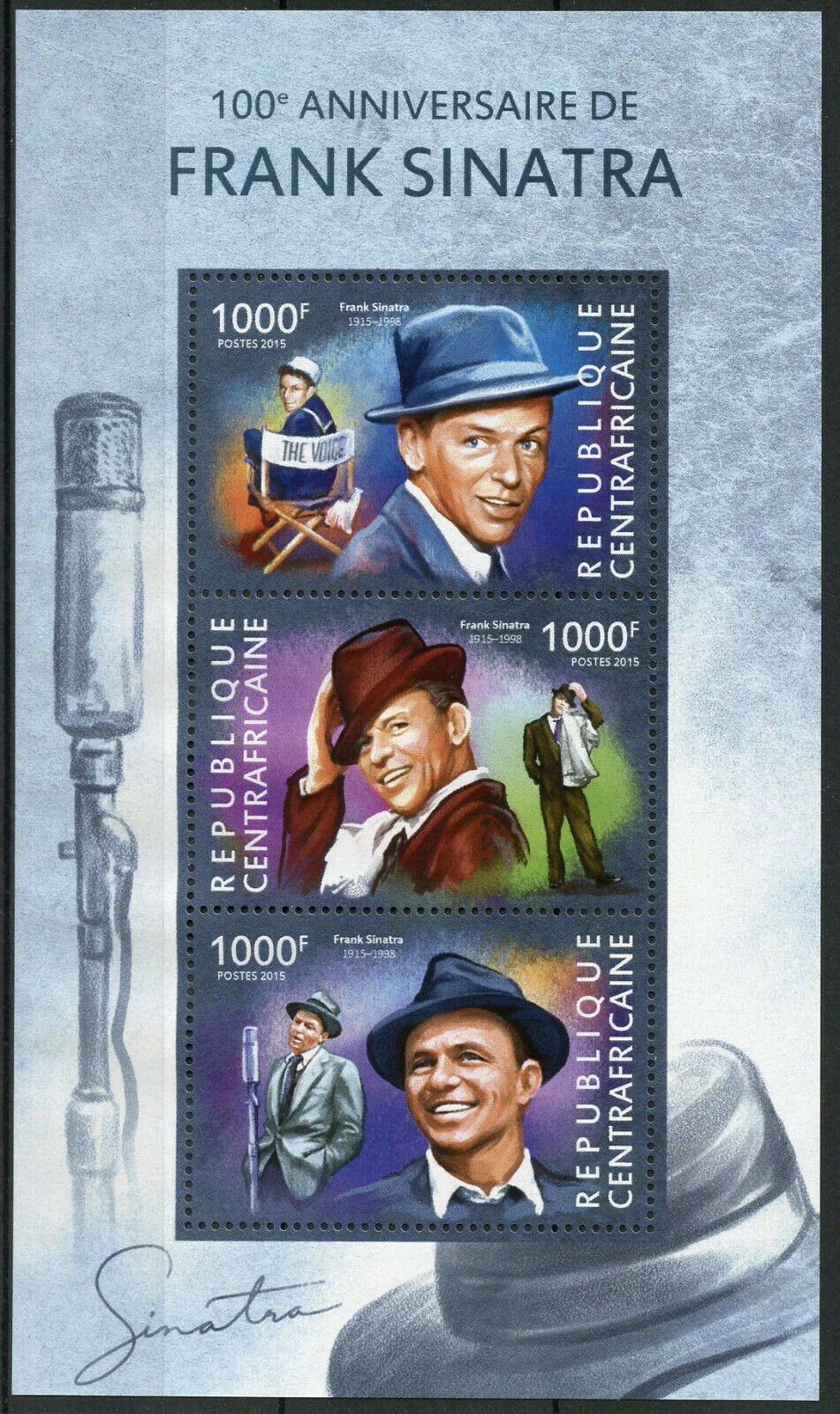 Central African Rep 2015 MNH Music Stamps Frank Sinatra Famous People Celebrities 3v M/S